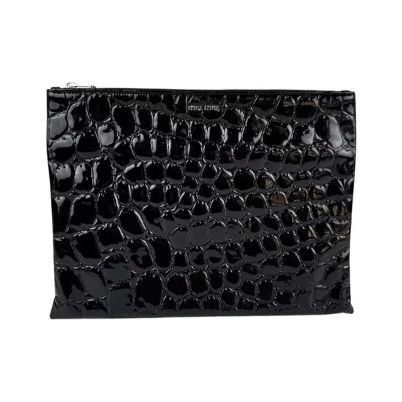 Miu Miu Handbags - Auth MIUMIU Clutch Bag Black Enamel/Silvertone -